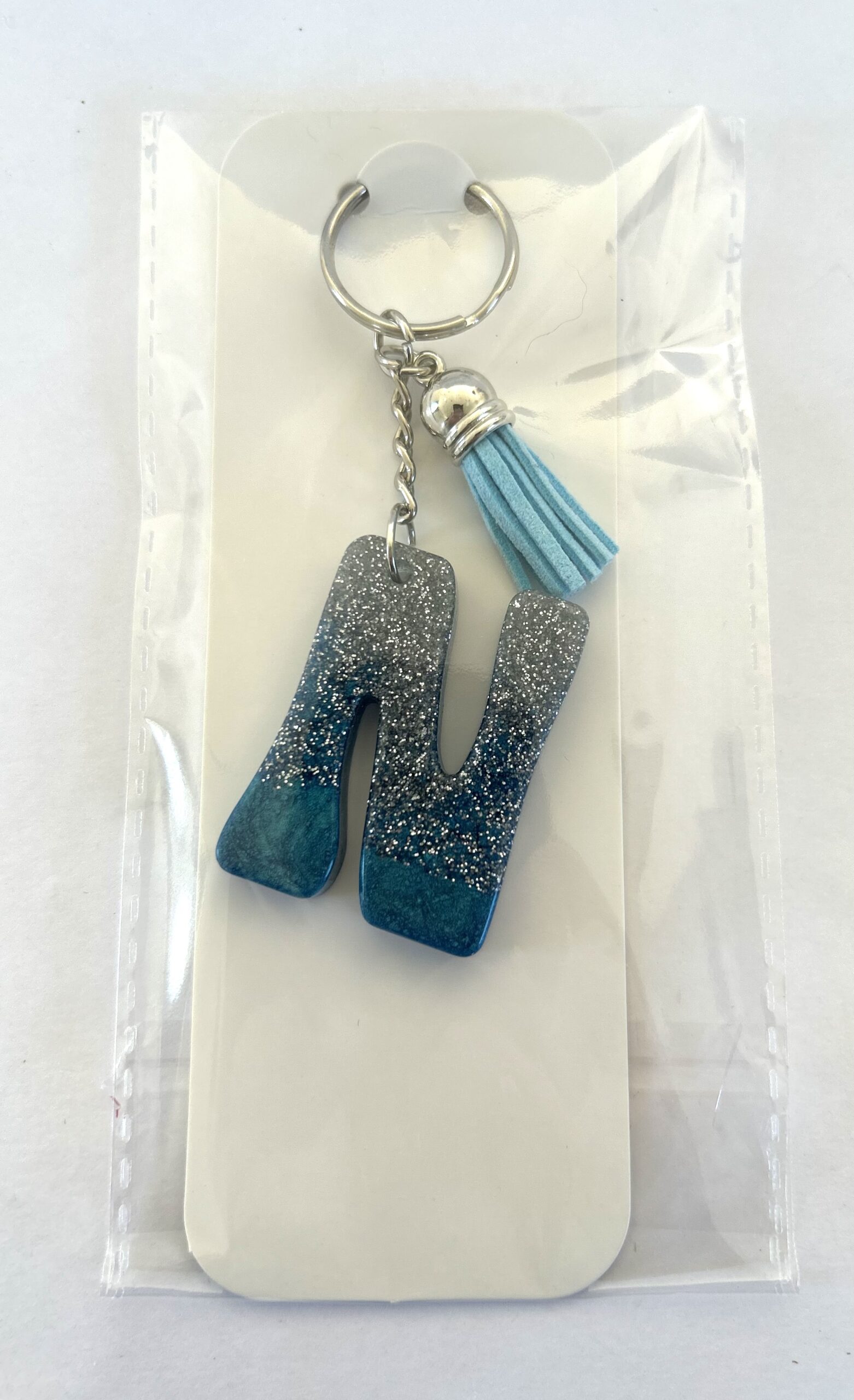 N Keyring Light Blue & Silver
